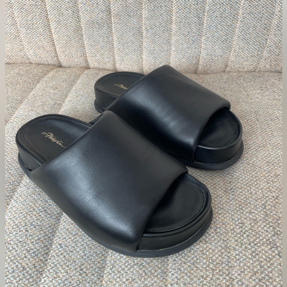 3.1 PHILLIP LIM Black Calf Leather Slide "Frieda" Pillow Sandals, sz 37 (6.5 US)